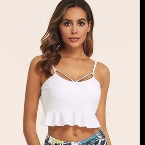 SHEIN Ruffle Tankini Bikini Swim Top White Padded Cups Adjustable Straps Size XL